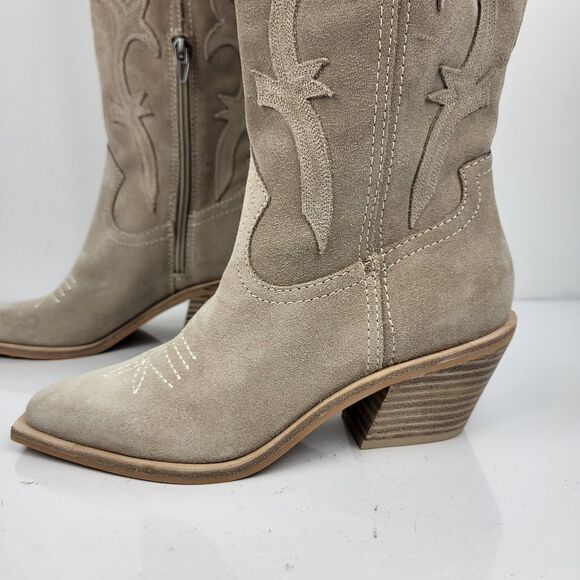 Dolce Vita Samare Western Cowgirl Light Beige Suede Tall Boots Size 5 - Picture 2 of 16